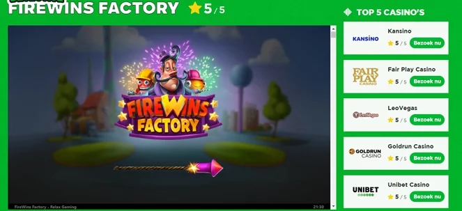 FireWins Factory kies een Casino