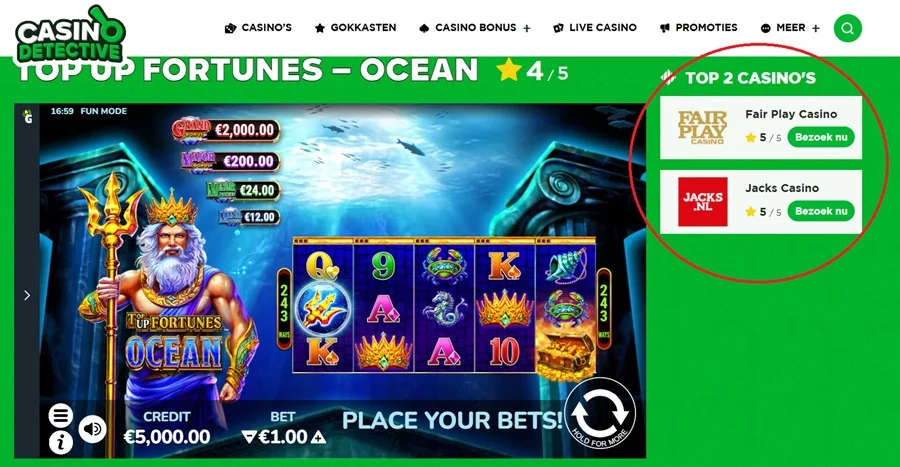 Top Up Fortunes - Ocean CasinoDetective